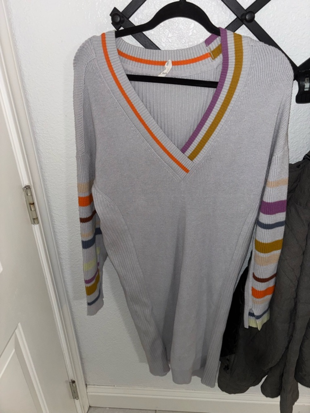 Anthropologie Daily Practice XL Gray Sweater Dress Stripe Sleeve Knit Soft - Picture 4 of 6